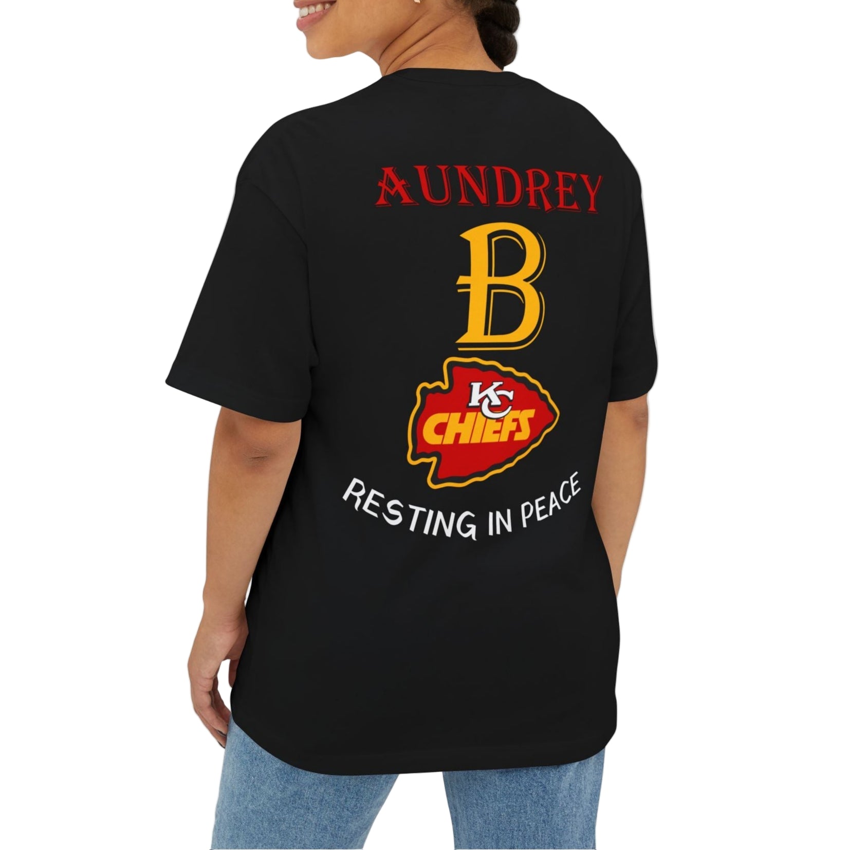 Stylish Graphic Tee in remembrance of Aundrey B #1 Chiefs Fans, Oversized Tribute Shirt, Comfy Casual Wear, Unique Memorial Gift, Unisex Fashion Top