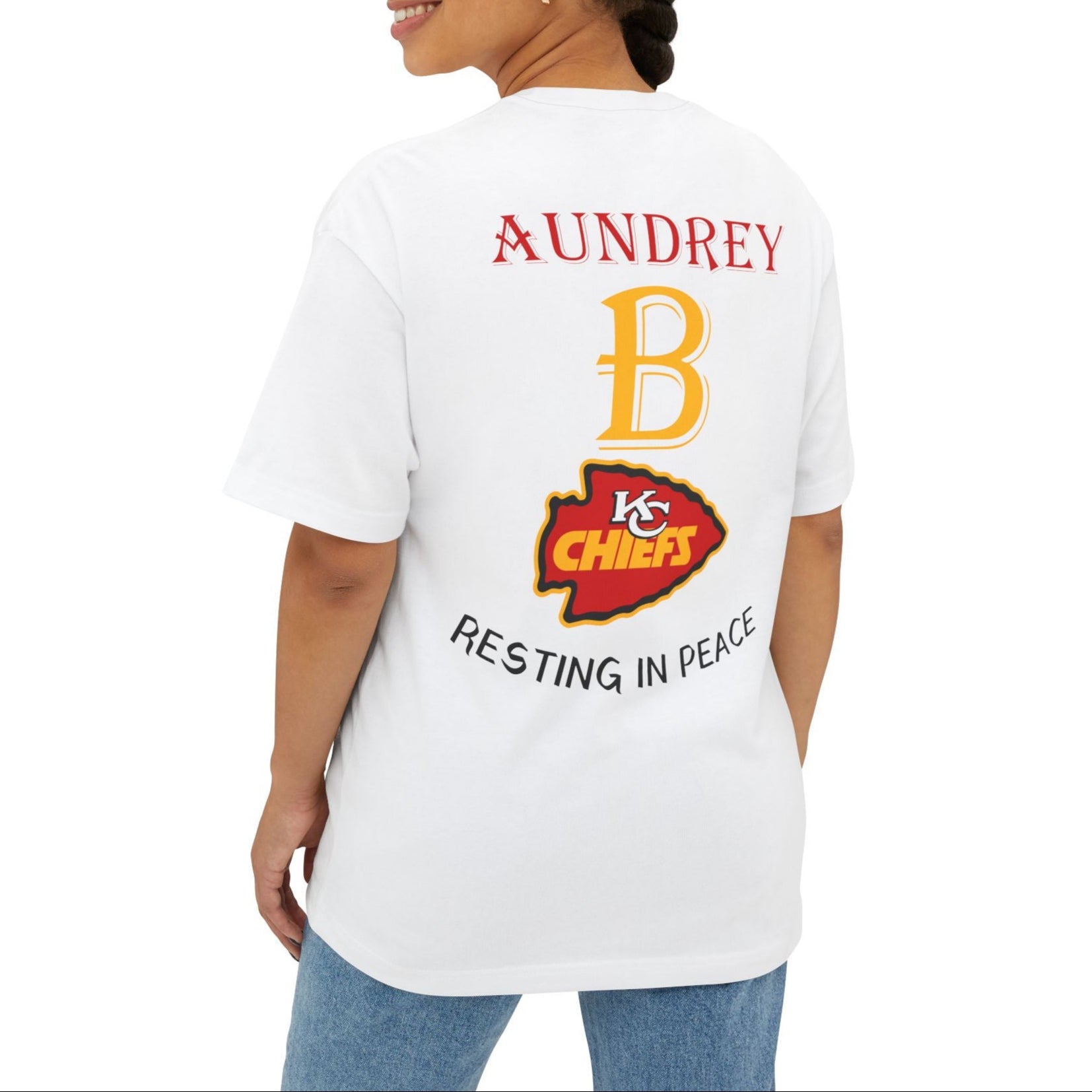 Stylish Graphic Tee in remembrance of Aundrey B #1 Chiefs Fans, Oversized Tribute Shirt, Comfy Casual Wear, Unique Memorial Gift, Unisex Fashion Top